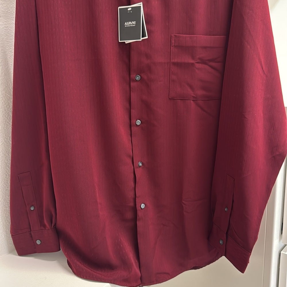 NWT Alfani Micotrend Men XXL Long Sleeve Button Down Burgundy Color Dress Shirt - Picture 3 of 14